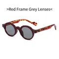 Gafas de sol redondas TR90 con montura burdeos, lentes grises y patillas de leopardo - Montura Roja Lente Gris