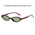 Oval sunglasses with transparent red frames and green lenses for a vintage fashion look - Transparent Red Frame Green Lens