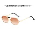 Retro square metal sunglasses featuring a gold frame and gradient tea brown lenses - Gold Frame Gradient Tea Lens
