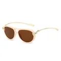 Fashionable aviator sunglasses with beige frame, tea lenses and golden metal temples - Rice White Frame / Tea Lens