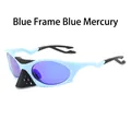 Polarized sports sunglasses featuring a light blue frame with purple mirrored lenses - Blue Frame Blue Mirror Lens