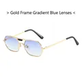 Vintage gold metal square frame sunglasses with fashion gradient blue lenses for unisex - Gold Frame Gradient Blue Lens
