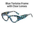 Lunettes œil de chat en écaille bleue avec monture épaisse et verres transparents - Monture Écaille Bleue Verres Transparents