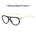 Fashion pilot sunglasses with large bright black frame and slim gold metal temples - Glossy Black Frame