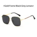 Oversized gold frame sunglasses with dark grey lenses and striped temple details - Gold Frame Black Grey