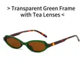 Retro oval sunglasses in transparent green frame with brown lenses and leopard arms - Transparent Green Frame Tea Lens
