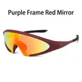 Lunettes de soleil de sport à monture violette mate avec verres miroirs rouges de vélo - Monture Violette Miroir Rouge