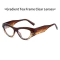 Lunettes de soleil œil-de-chat avec monture dégradé thé et verres clairs au style rétro - Monture Dégradé Thé Verres Transparents