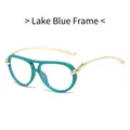 Fashion aviator sunglasses with lake blue frame and golden metal temples for women - Lake Blue Frame