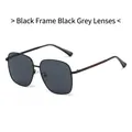 Square oversized sunglasses with black frame, grey lenses and striped temple detail - Black Frame Black Grey Lens