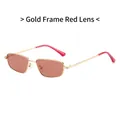 Stylish square metal sunglasses with a sleek gold frame and deep red tinted lenses - Gold Frame Red Lenses