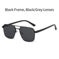 Classic black pilot sunglasses with metal double bridge and grey lenses for men - Black Frame Black Grey Lens