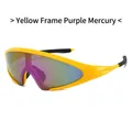Lunettes de soleil de sport avec monture jaune et verres à miroir violets pour le cyclisme - Monture Jaune Miroir Violet