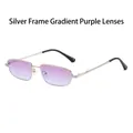 Fashion square metal sunglasses with silver frame and purple gradient lenses for women - Silver Frame Gradient Purple Lenses