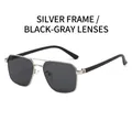 Men's square aviator sunglasses with silver metal frame and dark grey polarized lenses - Silver Frame Black Grey Lens
