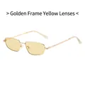Modern rectangular sunglasses with gold metal frame and yellow tinted lenses - Gold Frame Yellow Lenses