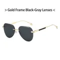 Rimless oversized aviator sunglasses with gold frame and dark grey resin lenses - Gold Frame Black Grey