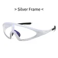 Silver frame oversized cycling glasses with blue coated photochromic sport lens - Silver Frame