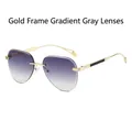 Rimless pilot sunglasses featuring gold metal frame and gradient grey lenses for style - Gold Frame Gradient Grey Lens