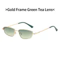 Rectangle sunglasses with gold metal frame and gradient tea lenses for driving - Gold Frame Green Tea Lens