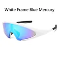 Lunettes de soleil de sport à monture blanche avec verres miroir bleus et branches noires - Monture Blanche Verres Miroir Bleu
