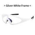 Sport cycling glasses with silver-white frame and oversized clear protective lenses - Silver White Frame