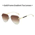 Modern rimless oversized sunglasses with gold metal frame and gradient brown lenses - Gold Frame Gradient Tea Lens