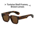 Modieuze vierkante zonnebril met schildpadmotief en donkerbruine glazen voor heren en dames - Schildpad Frame Thee Lenzen