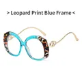 Chic leopard print and blue frame eyeglasses with gold heart-shaped metal hinges - Leopard Blue