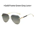 Rimless oversized aviator sunglasses with gold metal frame and green grey gradient lenses - Gold Frame Green Grey Lens