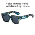 Modieuze vierkante zonnebril met blauw schildpadmontuur en donkergrijze glazen - Blauw Schildpad Frame Grijze Glazen