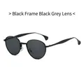 Retro oval sunglasses with black metal frame and dark grey lenses for outdoor style - Black Frame Black Grey Lens