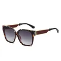 Gafas de sol cuadradas de flores con cristales degradados grises y patillas oro - Montura Floral Púrpura Lentes Degradadas Grises