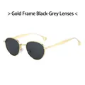 Retro oval metal sunglasses with elegant gold frame and dark grey tinted lenses - Gold Frame Black Grey
