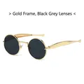 Retro oval metal sunglasses with golden frames and dark grey lenses for fashion wear - Gold Frame Black Grey