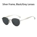 Oval silver metal sunglasses with black grey lenses and retro minimalist design - Silver Frame Black Grey Lens