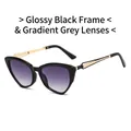 Occhiali da sole cat eye con montura nero lucido e lenti grigie sfumate in stile retrò - Montura Nera Lucida Lenti Sfumate Grigie