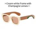 Square sunglasses with off-white frames, champagne lenses and two-tone temples - Creamy White Frame Champagne Lens
