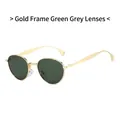 Retro oval sunglasses with premium gold metal frames and dark green-grey tinted lenses - Gold Frame Green Grey Lens
