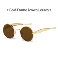 Vintage oval sunglasses with a gold metal frame and brown lenses for a retro look - Gold Frame Tea Lens