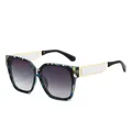 Fashionable square sunglasses with blue floral frame and grey gradient lenses - Blue Floral Frame Gradient Gray Lens