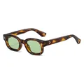 Retro square sunglasses in wood grain brown frame with green lenses and metal rivets - Brown Wood Grain Frame Green Lens