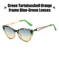 Occhiali da sole cat-eye con montatura tartaruga verde e arancione e lenti sfumate blu-verde - Tartarugato Verde Montatura Arancione Lenti Blu Verdi