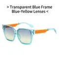 Square fashion sunglasses with transparent blue frame and blue-yellow gradient lenses - Transparent Blue Frame Blue Yellow Lens
