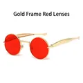 Vintage oval metal sunglasses with gold frame and vibrant red lenses for unisex - Gold Frame Red Lenses