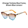 Occhiali da sole cat-eye montatura tartarugata e blu con lenti sfumate tè blu - Tartarugato Arancione Montatura Blu Lenti Marrone Blu