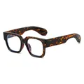 Classic tortoiseshell square glasses frame with clear lenses and thick vintage temples - Demi Frame Clear Lens