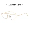 Retro round metal eyeglass frames in silver gold finish with anti-blue light clear lenses - White Gold Frame