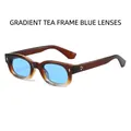 Retro square sunglasses with gradient tea frame and vibrant blue lenses for unisex - Gradient Tea Frame Blue Lens