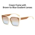 Modern square sunglasses in cream frame with tea-blue gradient lenses for fashion - Beige Frame Brown Blue Lens
